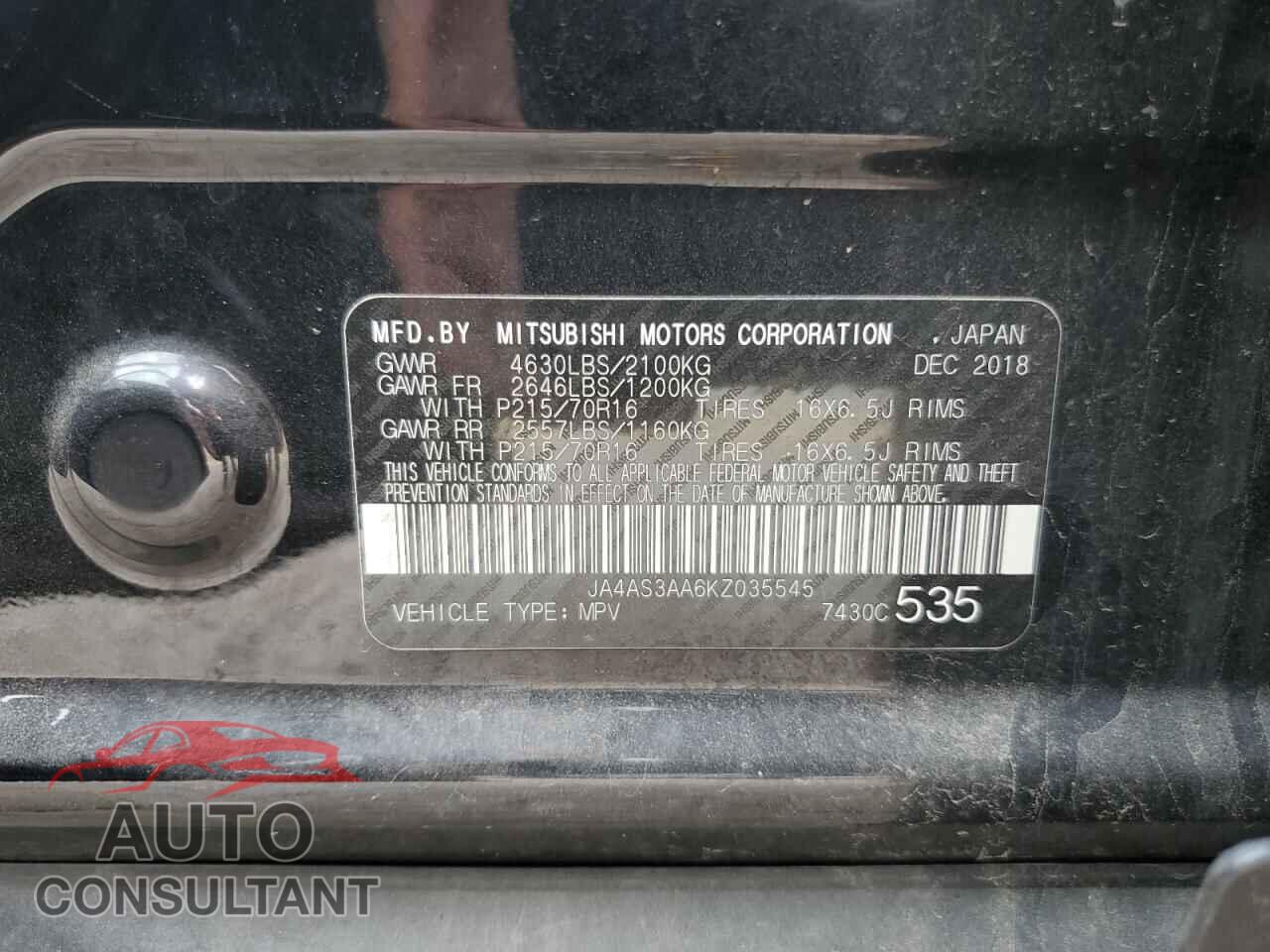 MITSUBISHI ECLIPSE 2019 - JA4AS3AA6KZ035545
