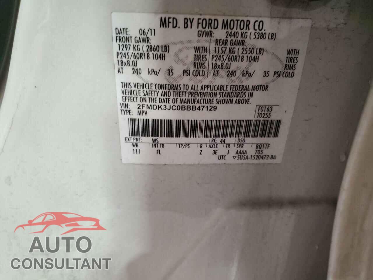 FORD EDGE 2011 - 2FMDK3JC0BBB47129