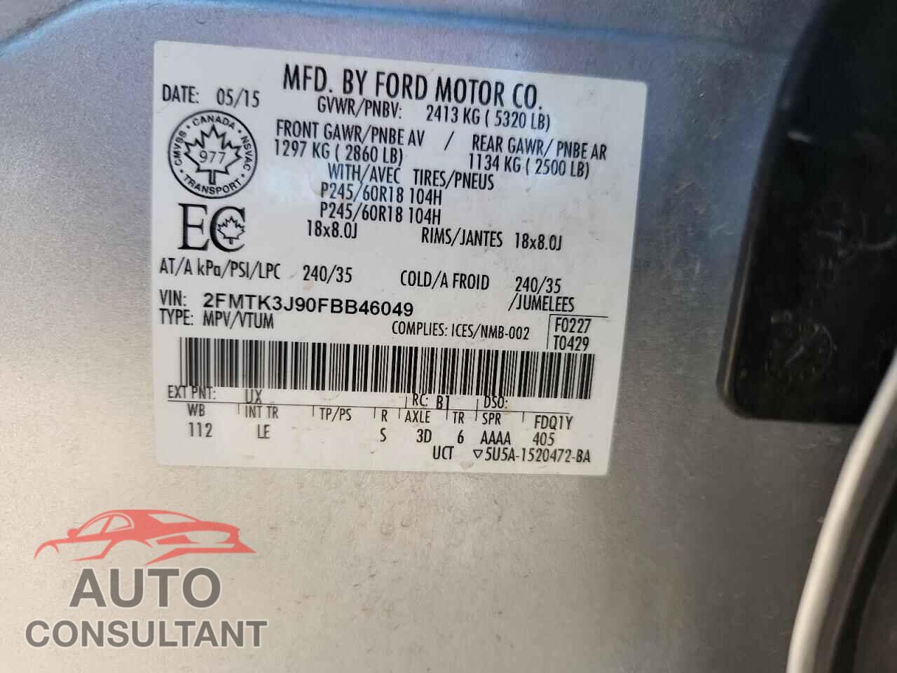 FORD EDGE 2015 - 2FMTK3J90FBB46049