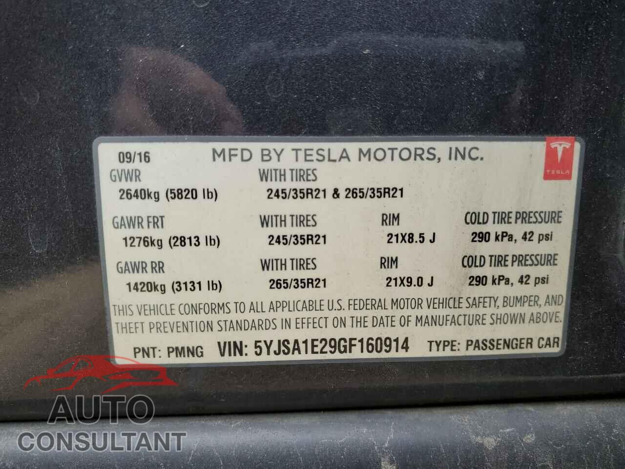TESLA MODEL S 2016 - 5YJSA1E29GF160914