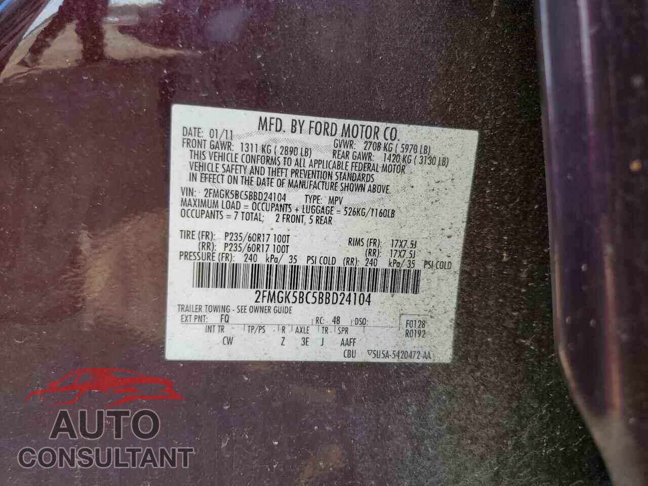 FORD FLEX 2011 - 2FMGK5BC5BBD24104