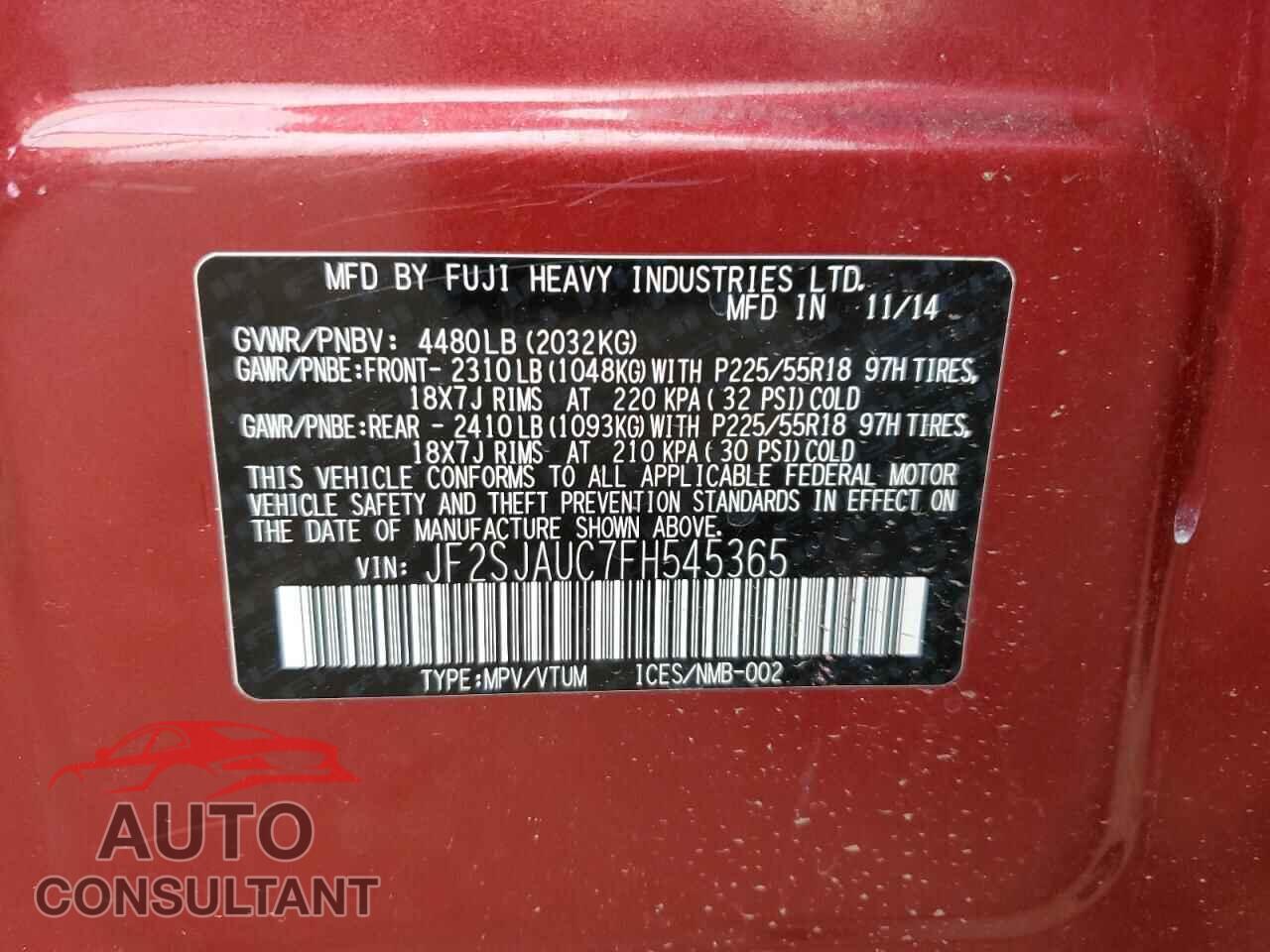 SUBARU FORESTER 2015 - JF2SJAUC7FH545365