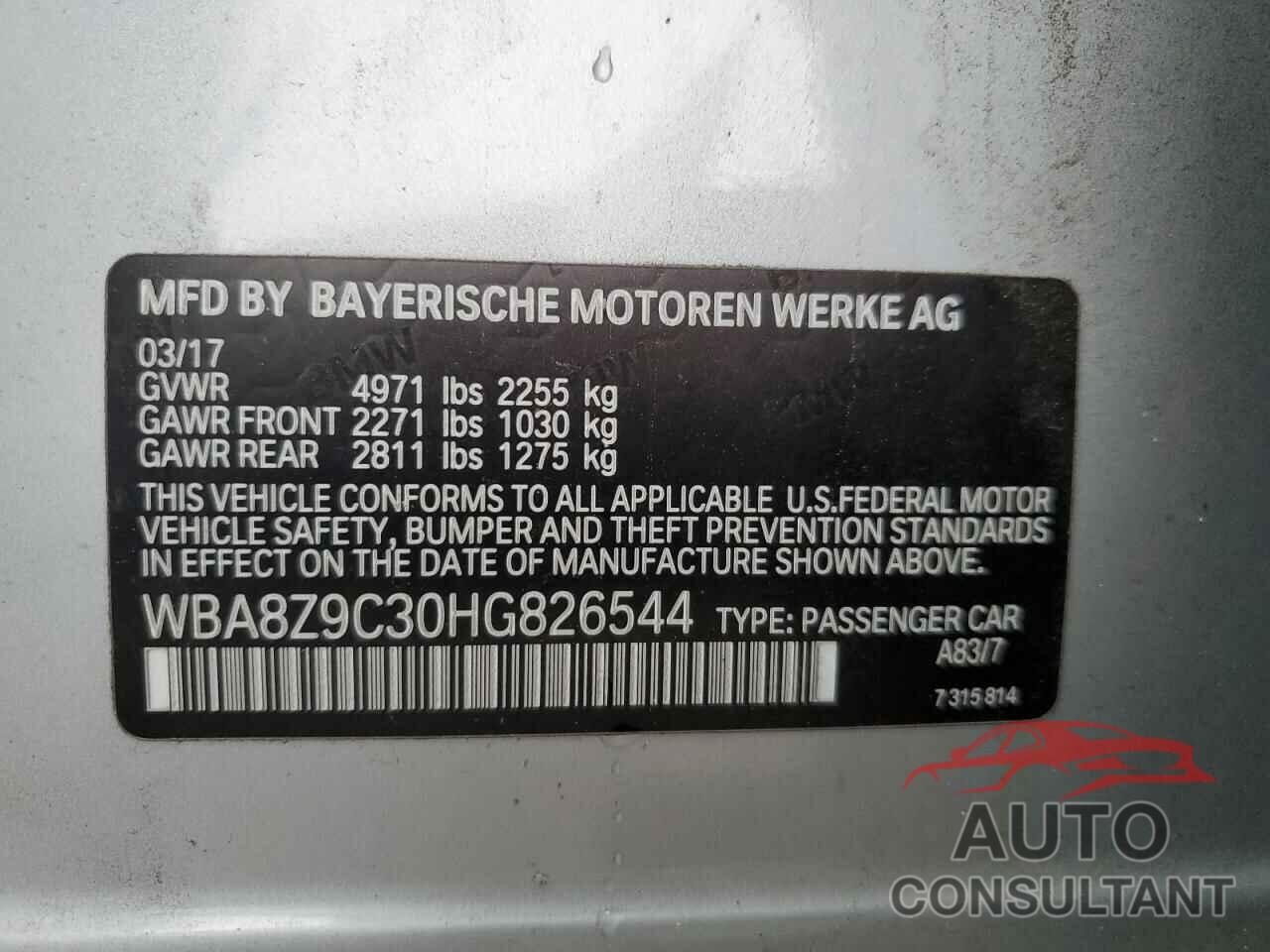 BMW 3 SERIES 2017 - WBA8Z9C30HG826544