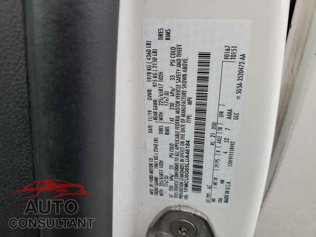 FORD ESCAPE 2020 - 1FMCU0G65LUA46184