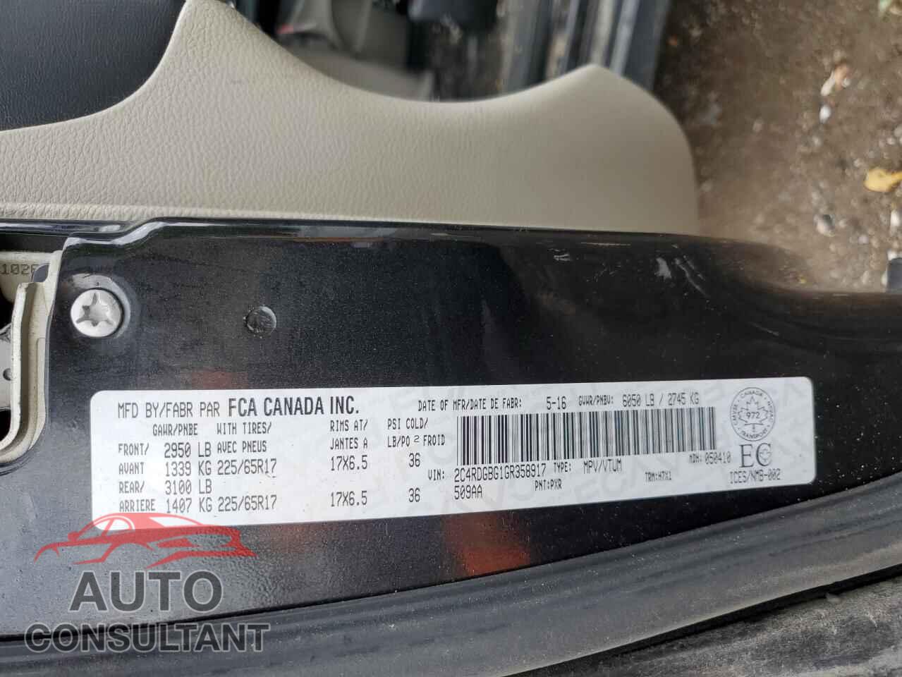 DODGE CARAVAN 2016 - 2C4RDGBG1GR358917