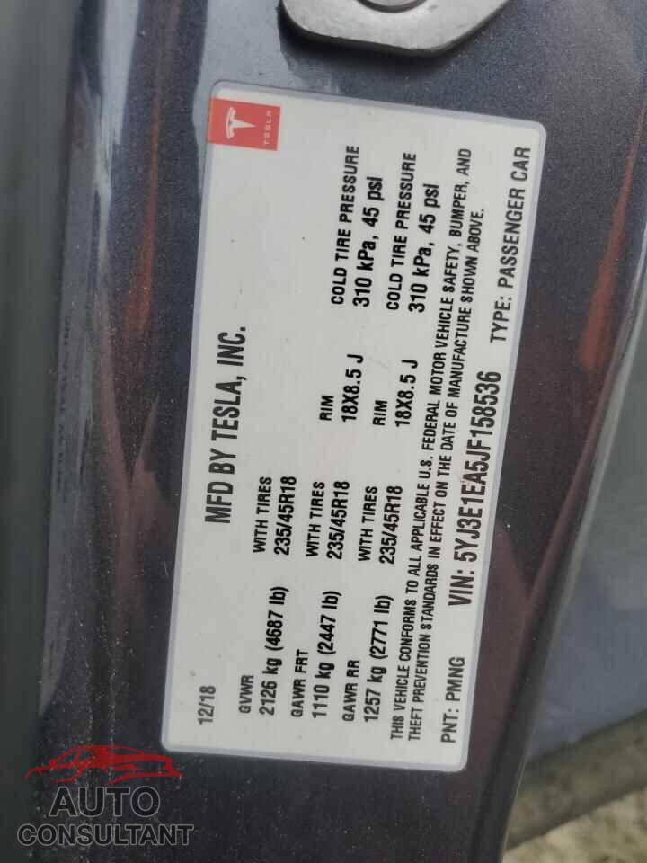 TESLA MODEL 3 2018 - 5YJ3E1EA5JF158536