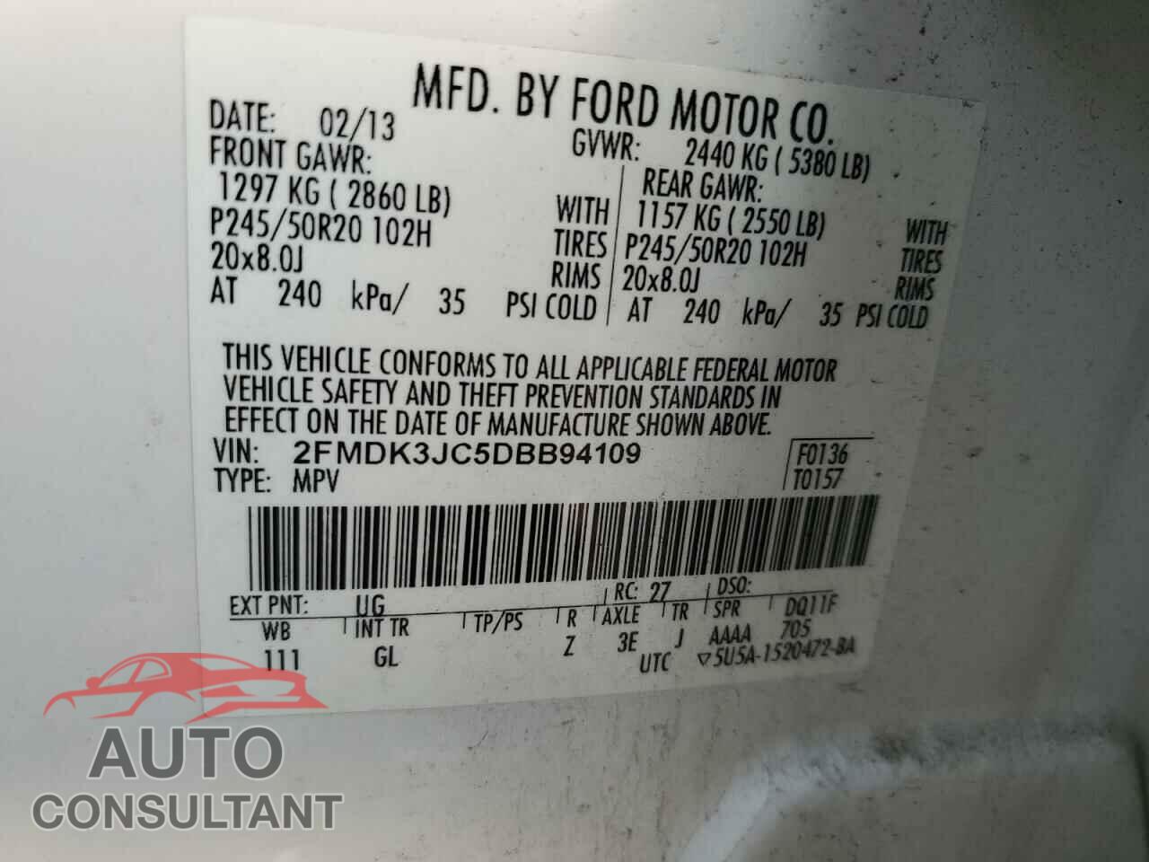 FORD EDGE 2013 - 2FMDK3JC5DBB94109