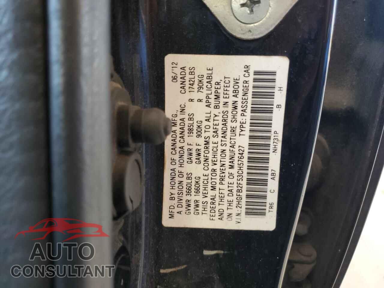HONDA CIVIC 2012 - 2HGFB2F53CH576427