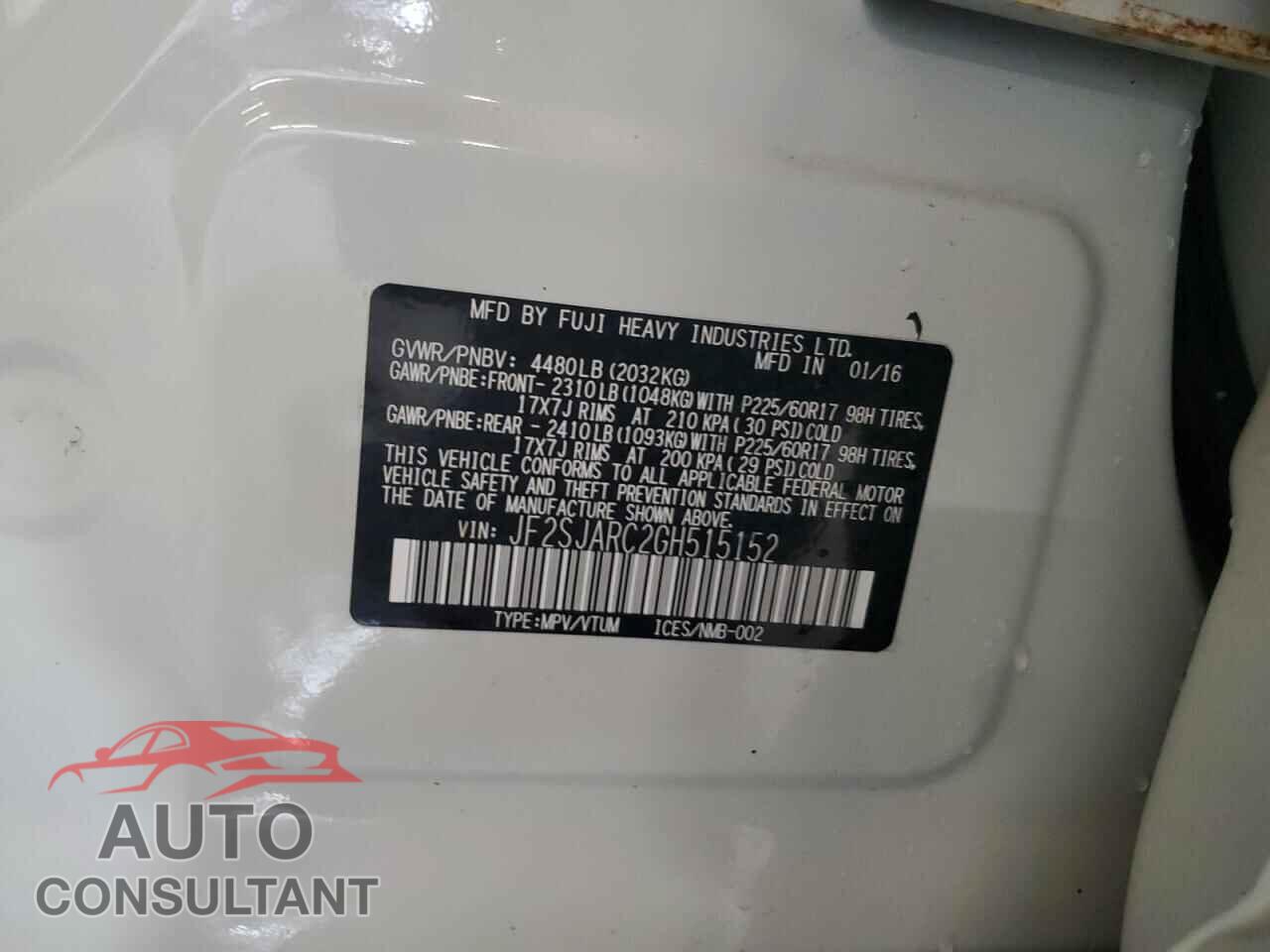 SUBARU FORESTER 2016 - JF2SJARC2GH515152