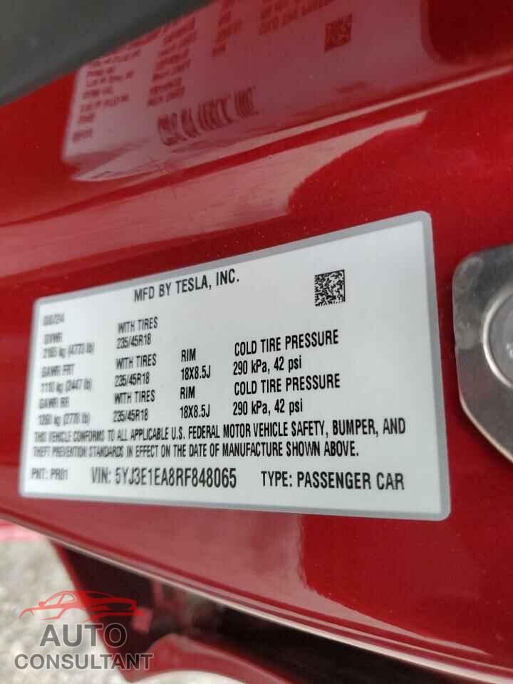 TESLA MODEL 3 2024 - 5YJ3E1EA8RF848065
