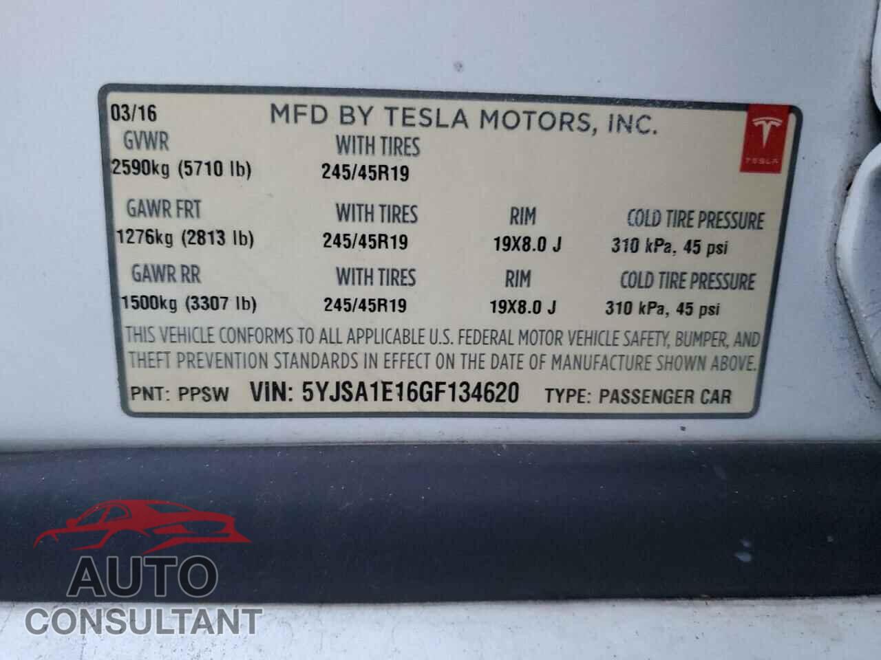 TESLA MODEL S 2016 - 5YJSA1E16GF134620