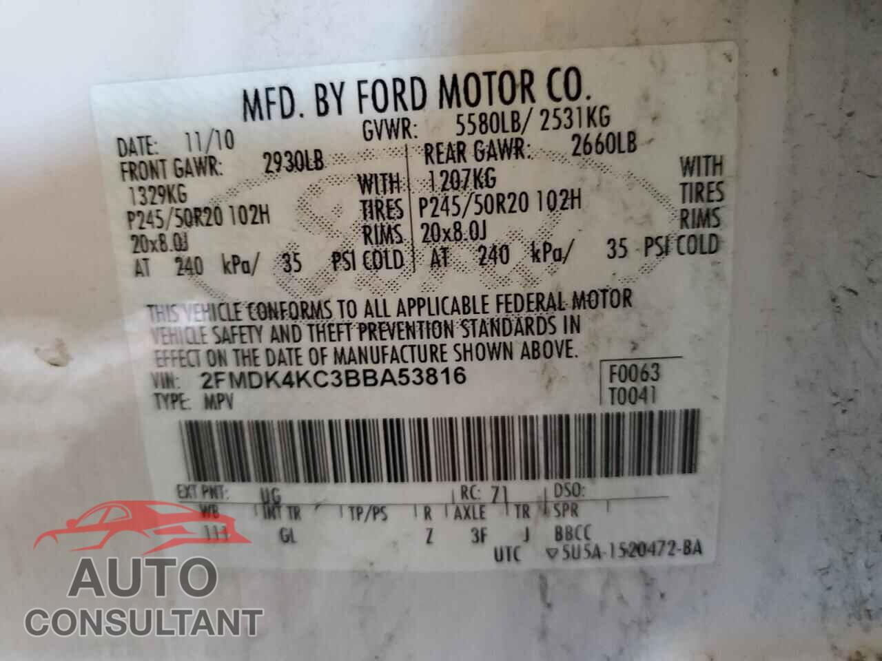 FORD EDGE 2011 - 2FMDK4KC3BBA53816