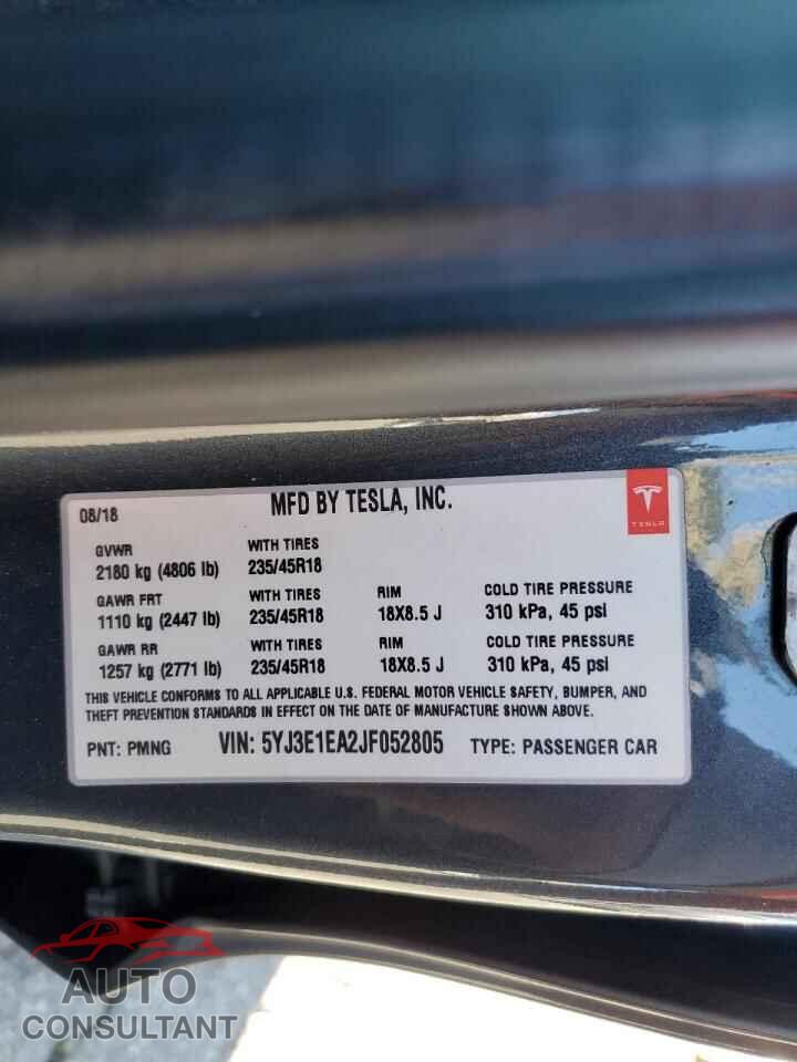 TESLA MODEL 3 2018 - 5YJ3E1EA2JF052805