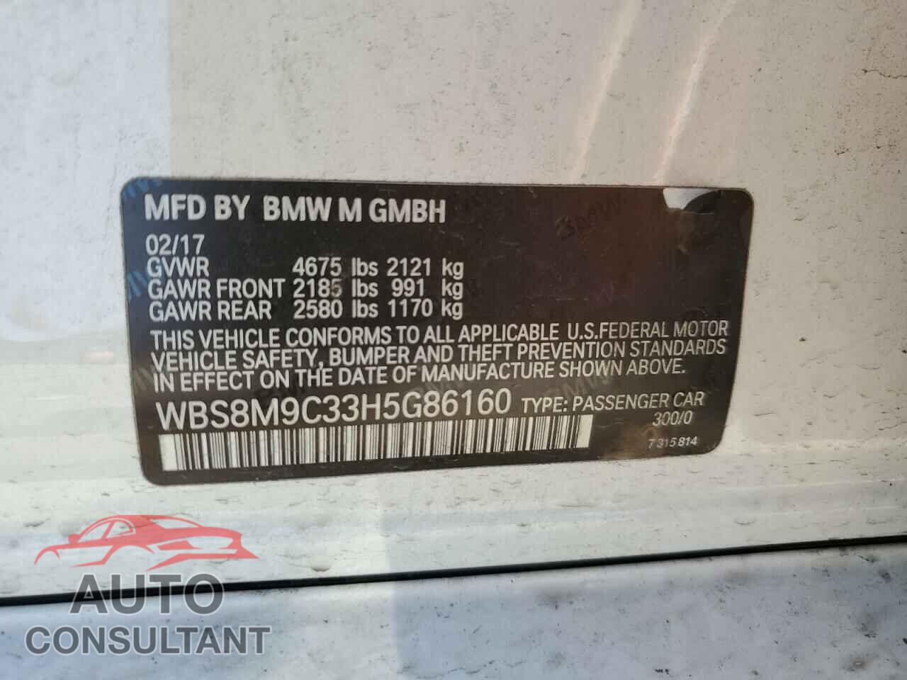 BMW M3 2017 - WBS8M9C33H5G86160