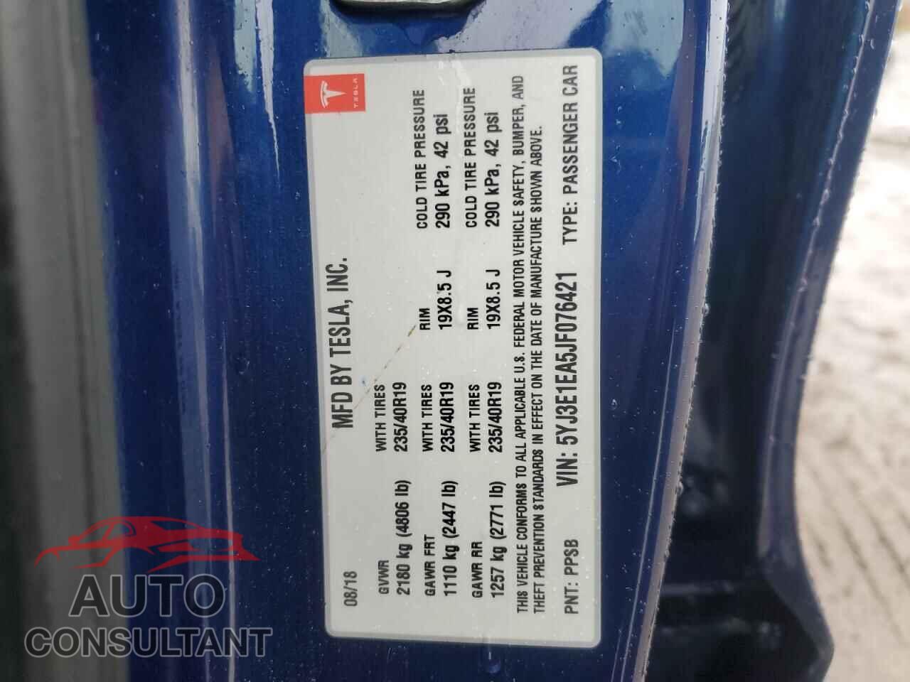 TESLA MODEL 3 2018 - 5YJ3E1EA5JF076421
