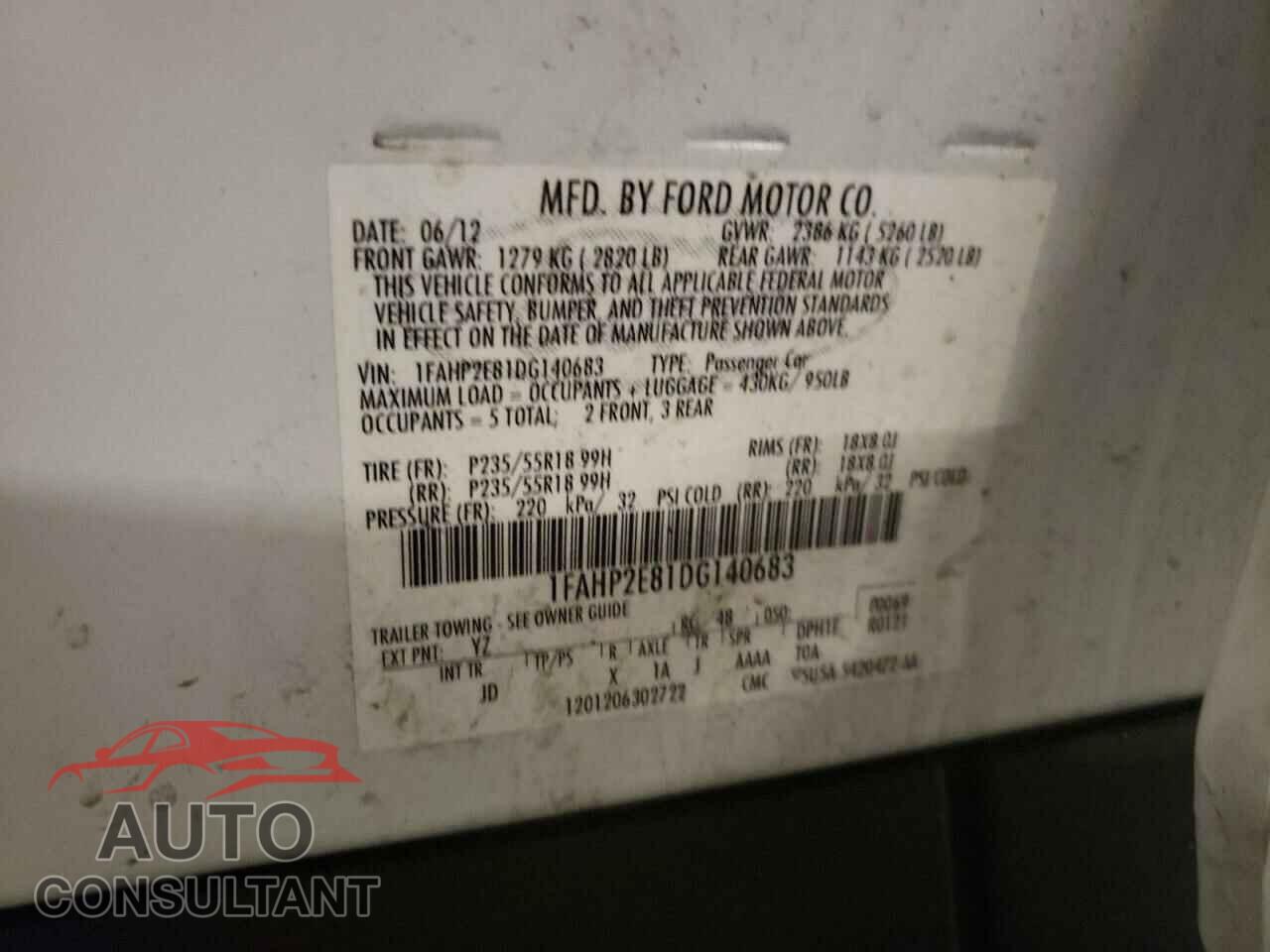 FORD TAURUS 2013 - 1FAHP2E81DG140683