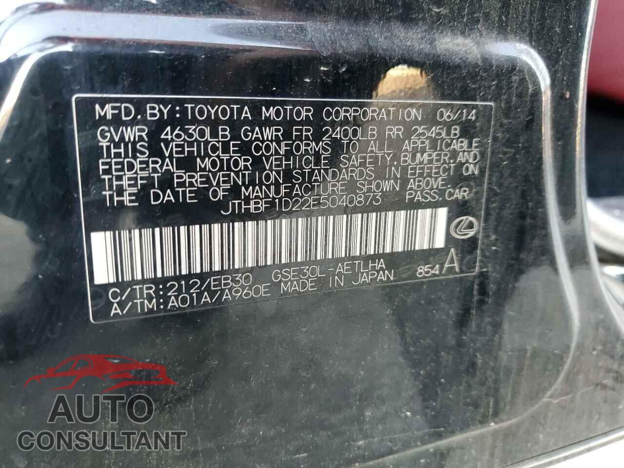 LEXUS IS 2014 - JTHBF1D22E5040873