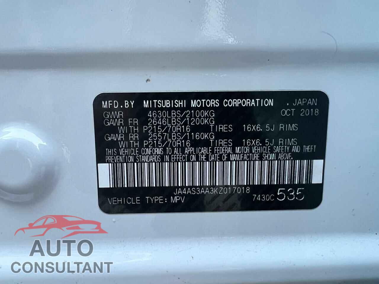 MITSUBISHI ECLIPSE 2019 - JA4AS3AA3KZ01 701