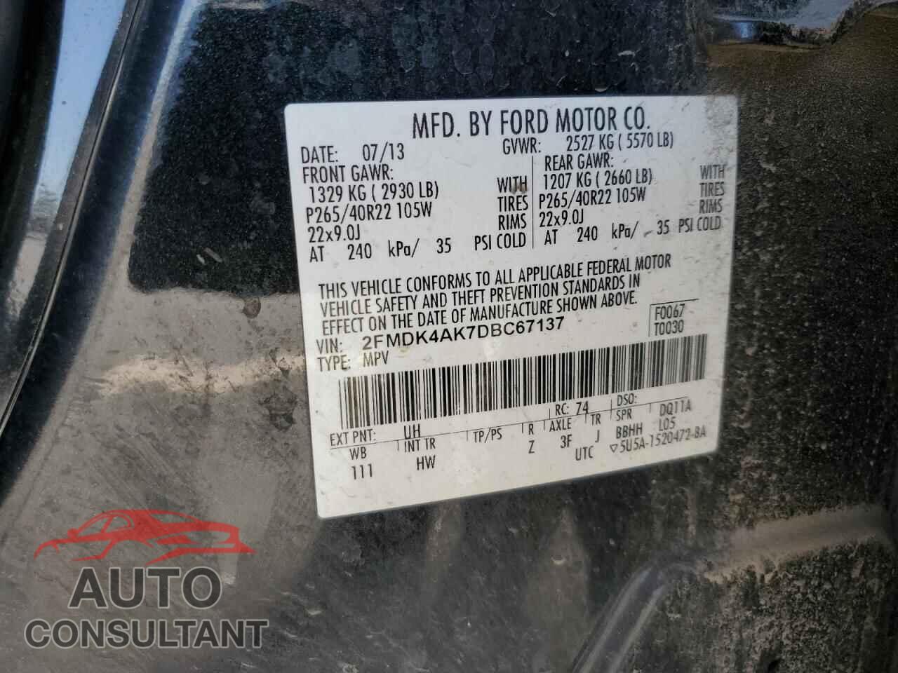 FORD EDGE 2013 - 2FMDK4AK7DBC67137