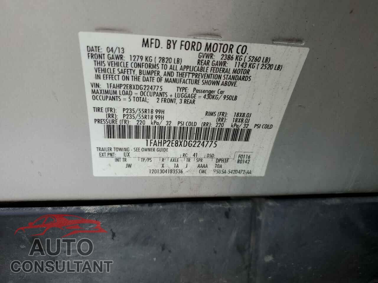 FORD TAURUS 2013 - 1FAHP2E8XDG224775