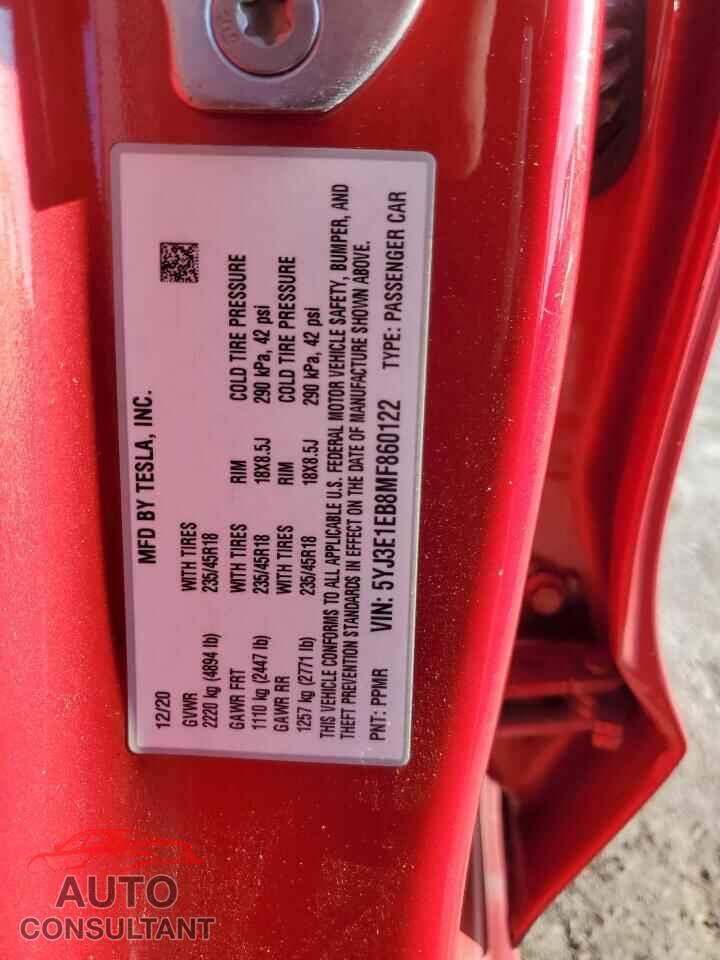 TESLA MODEL 3 2021 - 5YJ3E1EB8MF860122