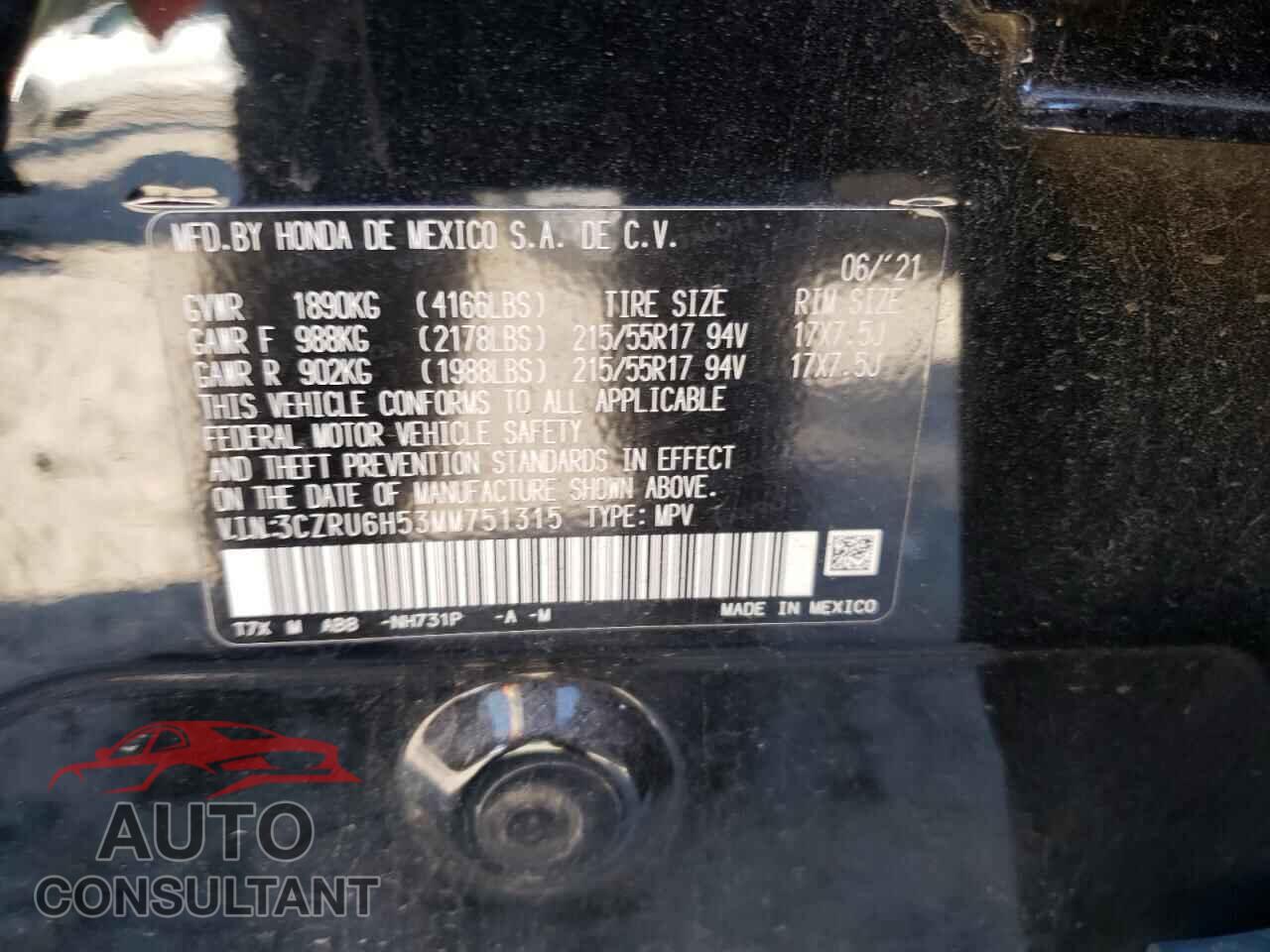 HONDA HR-V 2021 - 3CZRU6H53MM751315