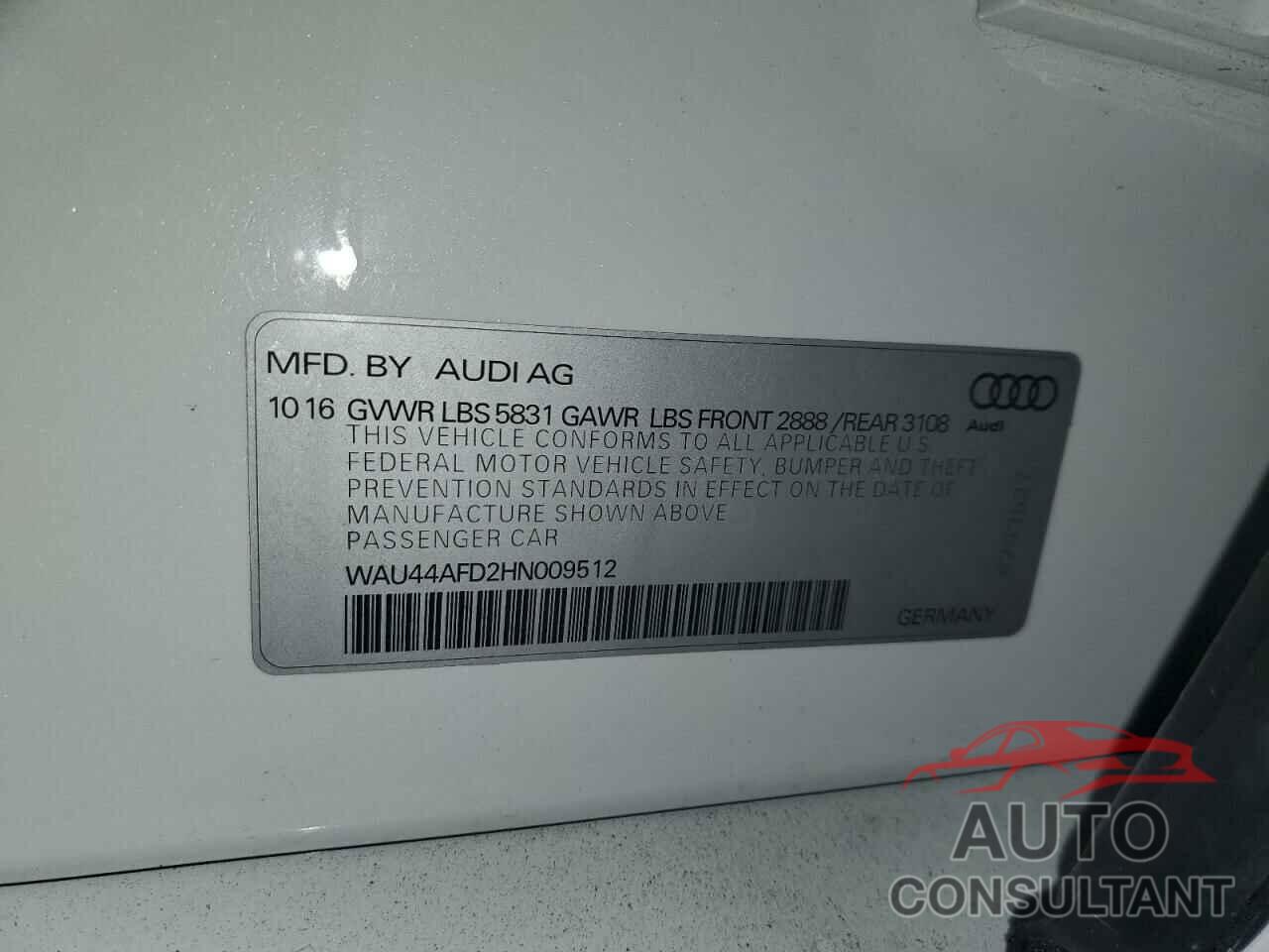 AUDI A8 2017 - WAU44AFD2HN009512