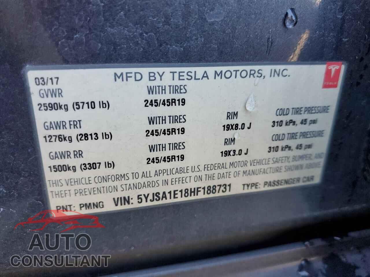 TESLA MODEL S 2017 - 5YJSA1E18HF188731