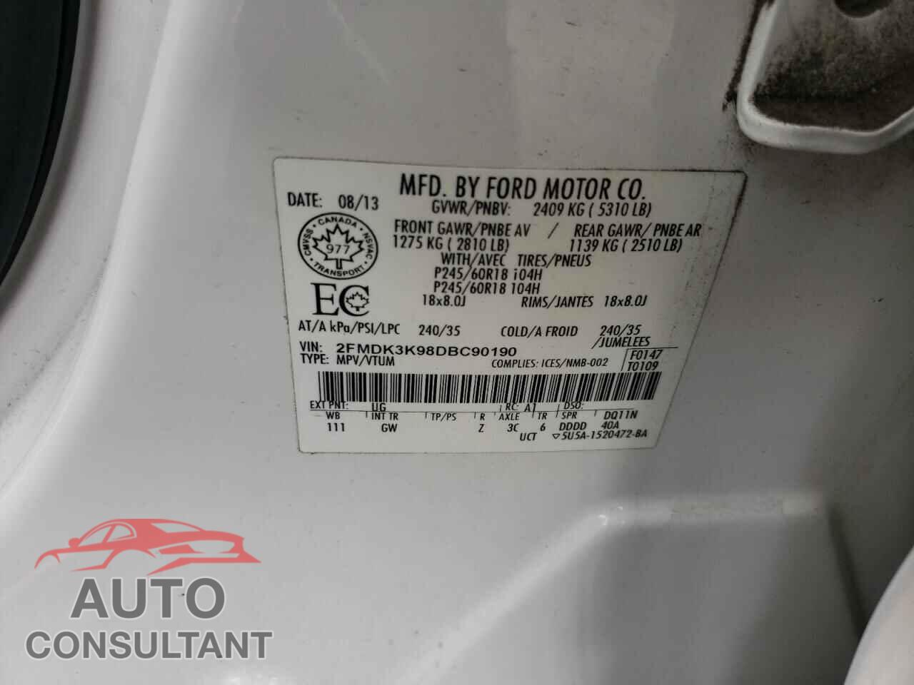 FORD EDGE 2013 - 2FMDK3K98DBC90190