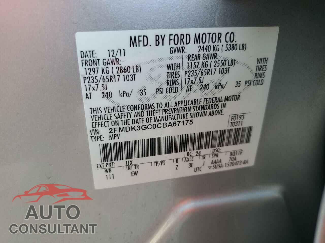 FORD EDGE 2012 - 2FMDK3GC0CBA67175