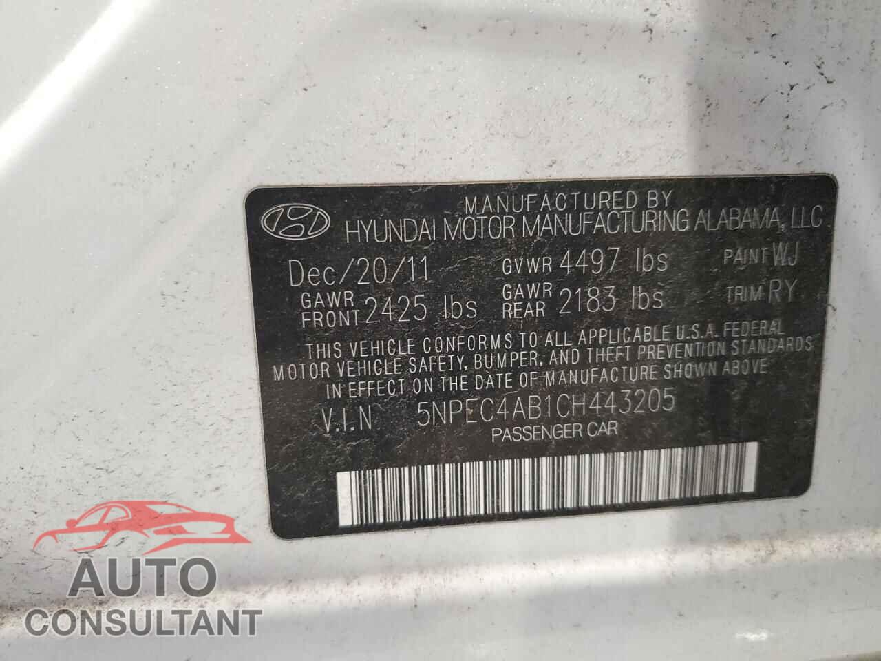 HYUNDAI SONATA 2012 - 5NPEC4AB1CH443205