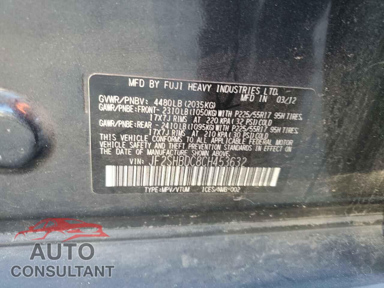 SUBARU FORESTER 2012 - JF2SHBDC8CH453632