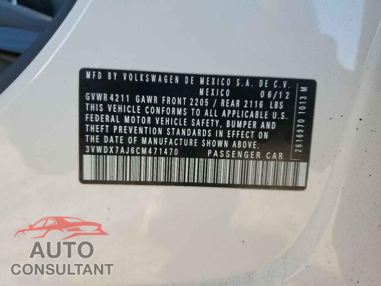 VOLKSWAGEN JETTA 2012 - 3VWDX7AJ6CM471470