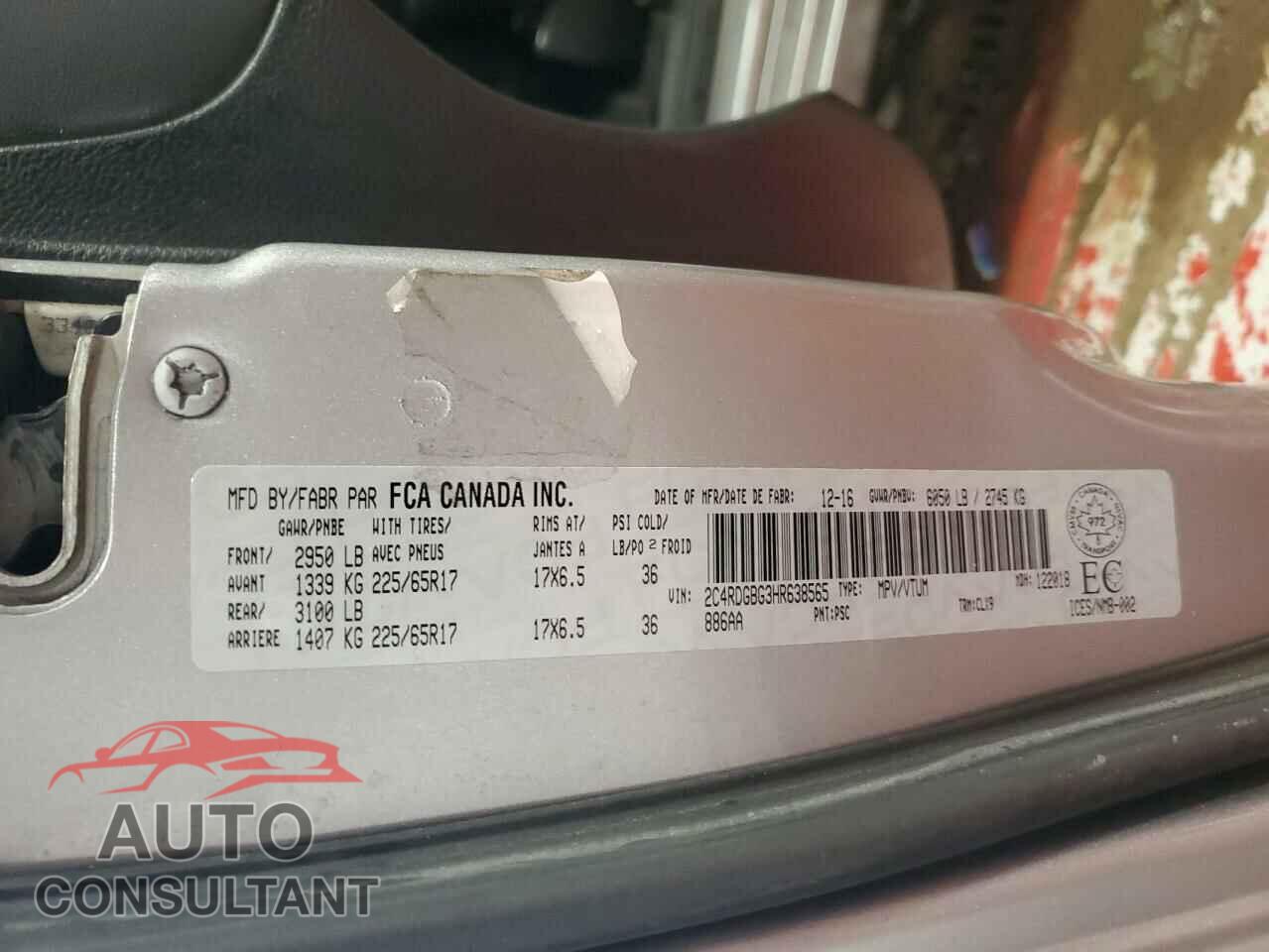 DODGE CARAVAN 2017 - 2C4RDGBG3HR638565