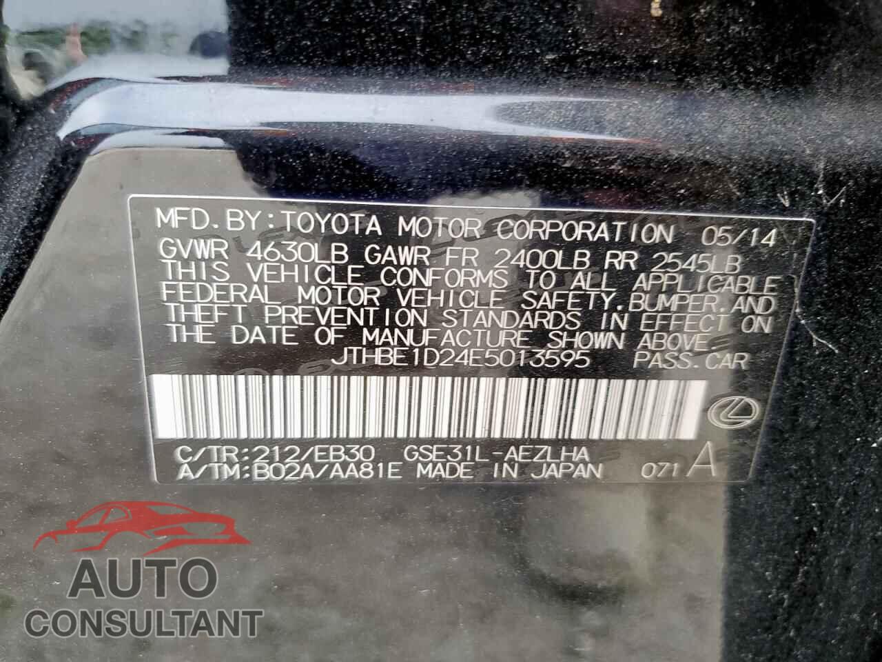 LEXUS IS 2014 - JTHBE1D24E5013595