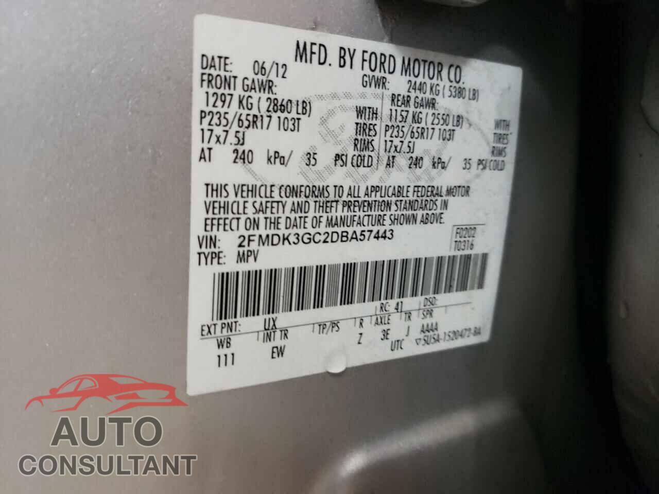 FORD EDGE 2013 - 2FMDK3GC2DBA57443