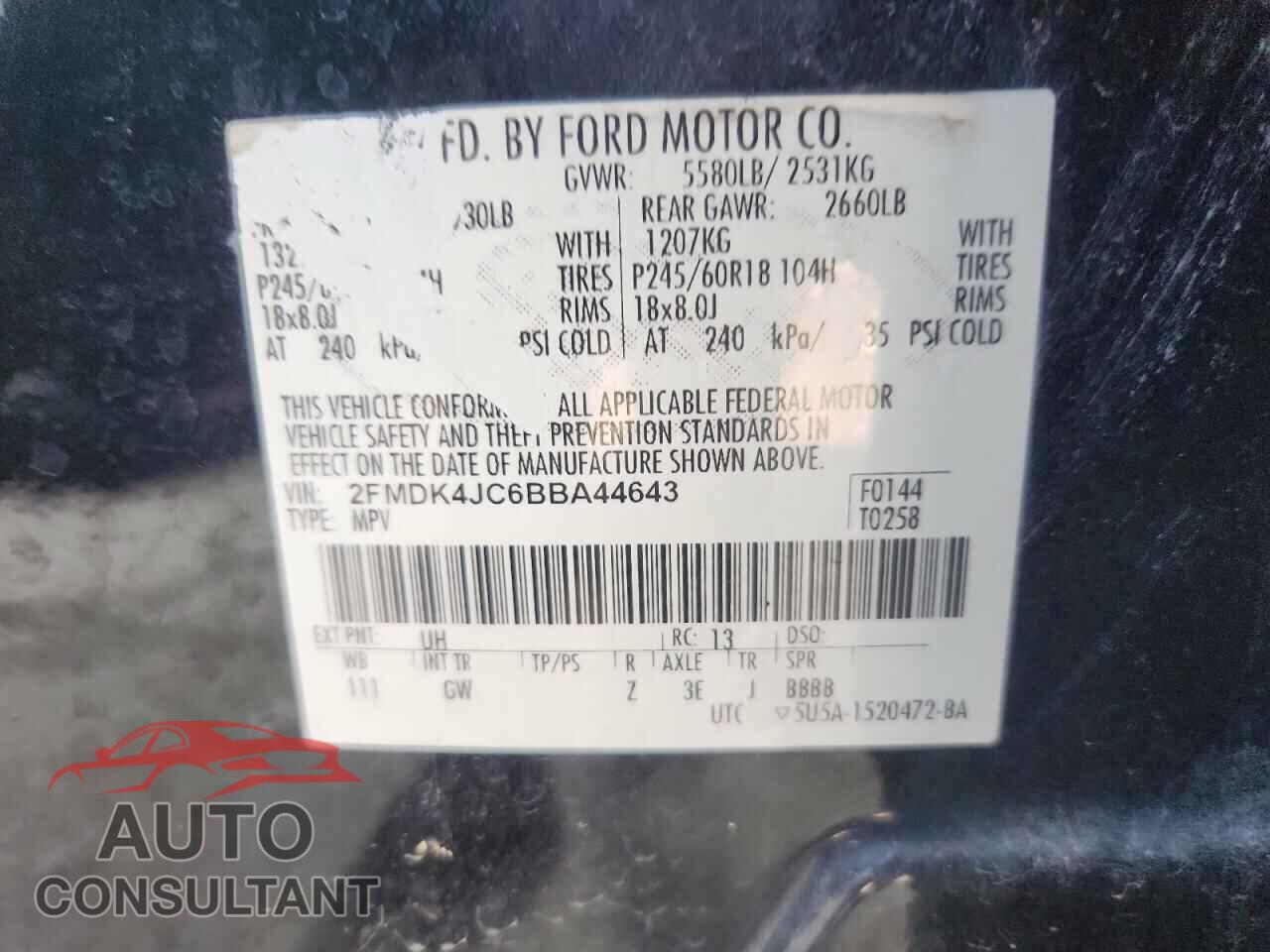 FORD EDGE 2011 - 2FMDK4JC6BBA44643