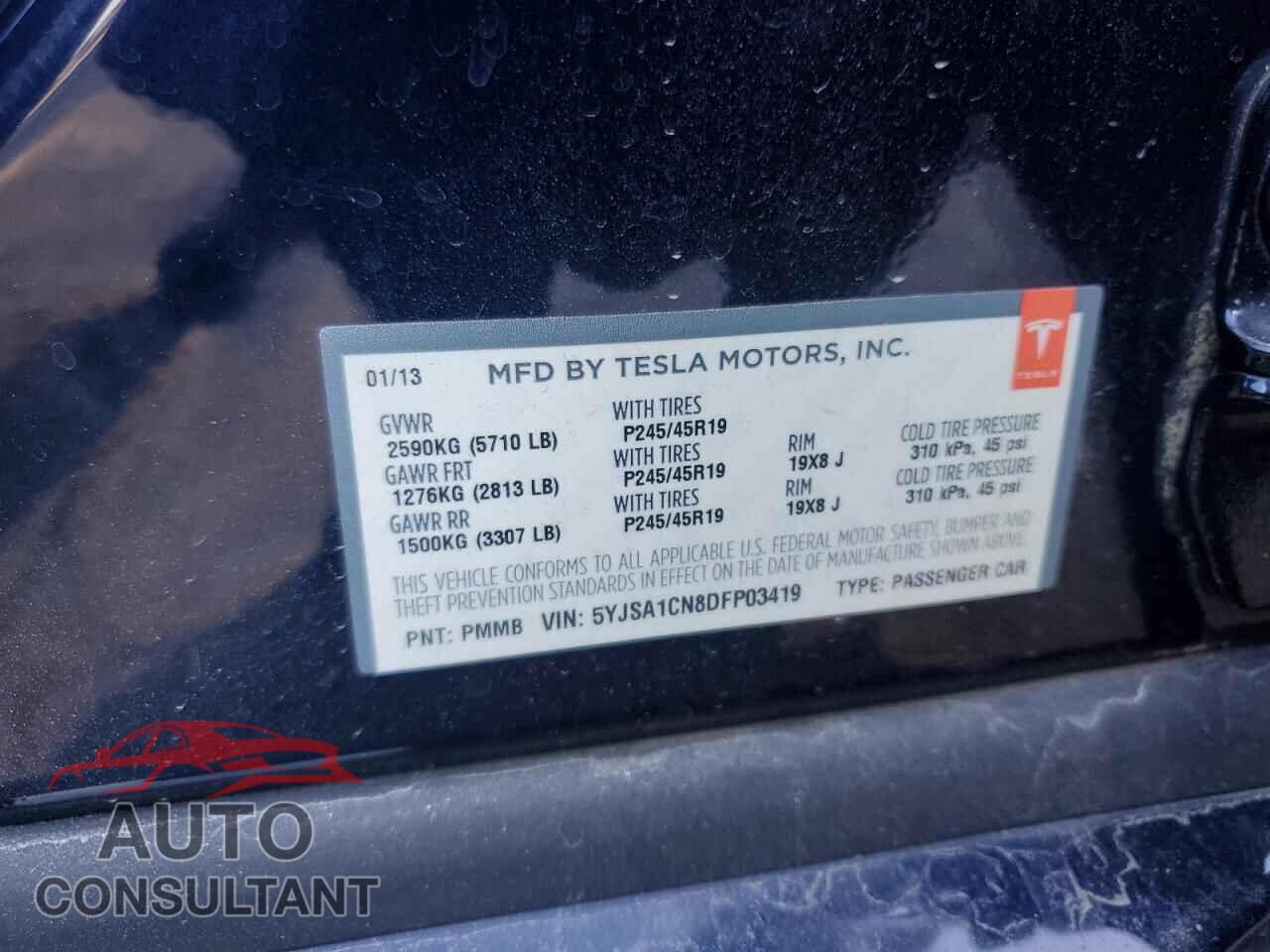 TESLA MODEL S 2013 - 5YJSA1CN8DFP03419