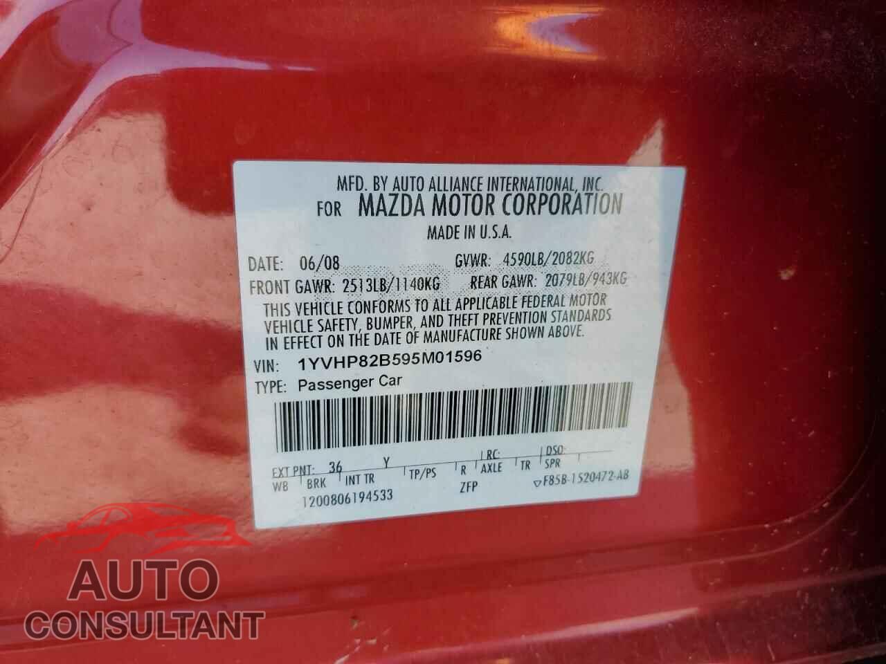 MAZDA 6 2009 - 1YVHP82B595M01596