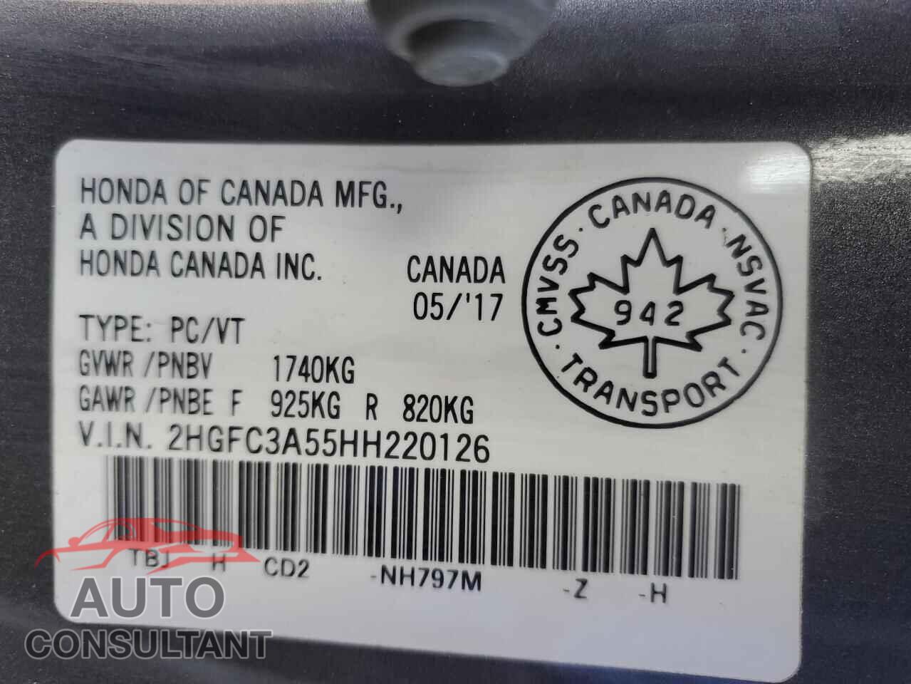 HONDA CIVIC 2017 - 2HGFC3A55HH220126