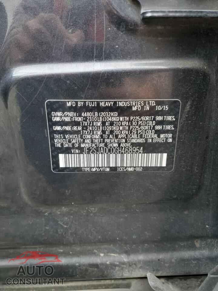 SUBARU FORESTER 2016 - JF2SJADC0GH468954