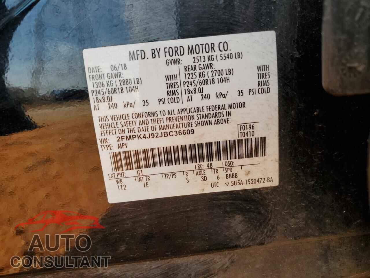 FORD EDGE 2018 - 2FMPK4J92JBC36609