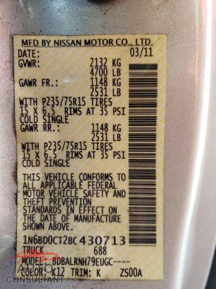 NISSAN FRONTIER 2011 - 1N6BD0CT2BC430713