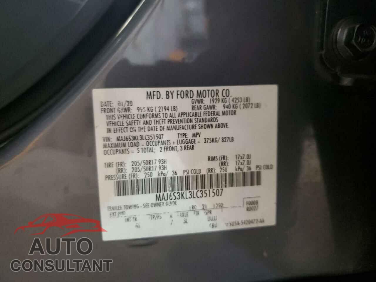 FORD ECOSPORT 2020 - MAJ6S3KL3LC351507
