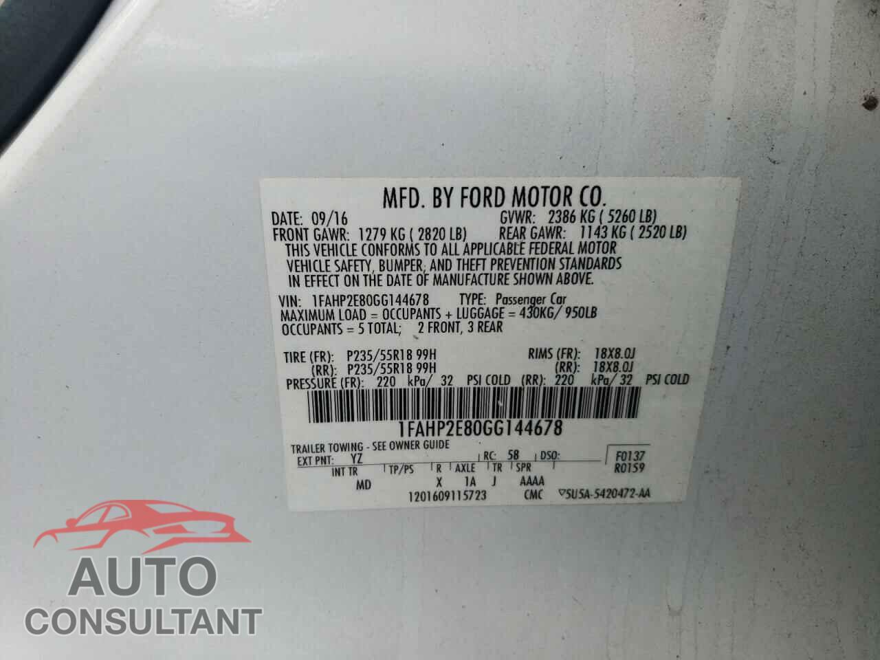 FORD TAURUS 2016 - 1FAHP2E80GG144678