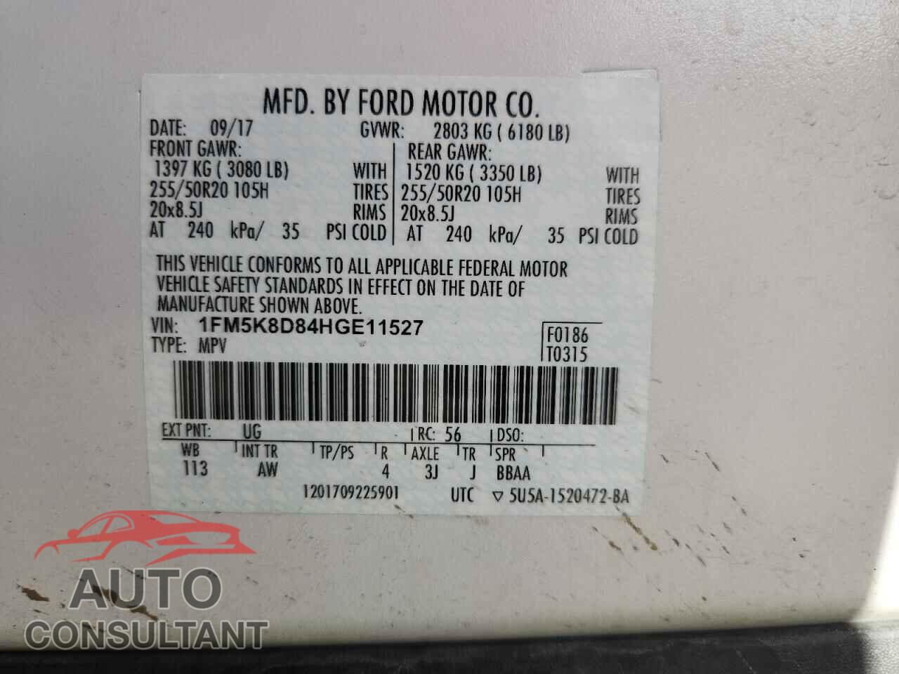 FORD EXPLORER 2017 - 1FM5K8D84HGE11527