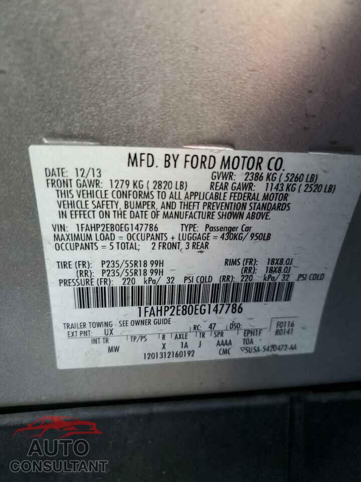 FORD TAURUS 2014 - 1FAHP2E80EG147786