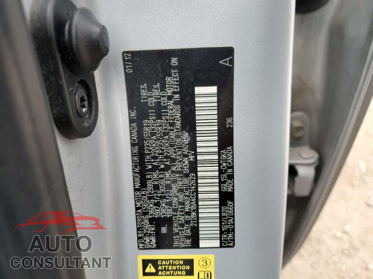 LEXUS RX350 2012 - 2T2BK1BA4CC142629