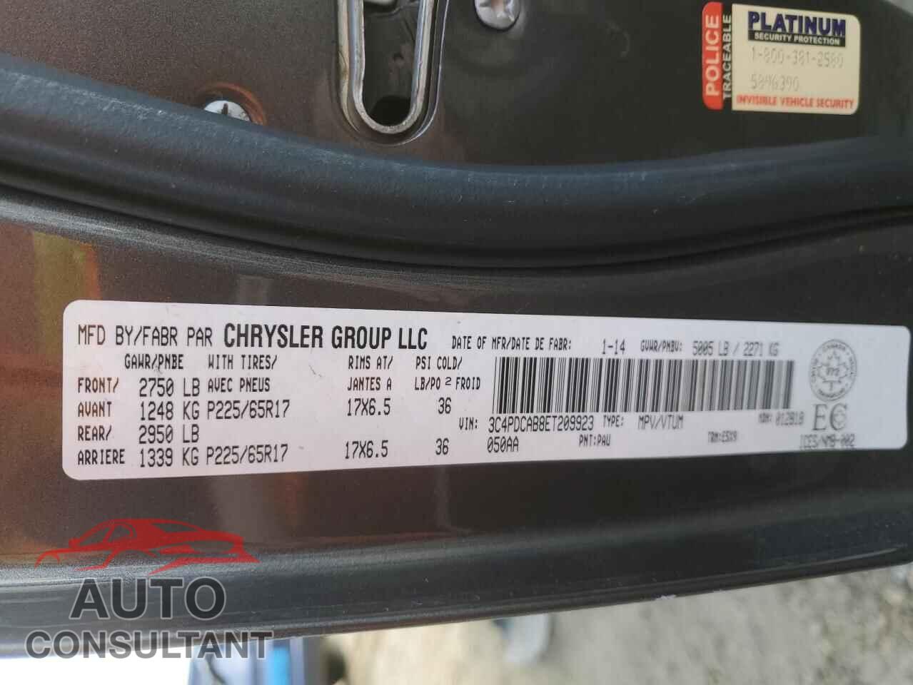 DODGE JOURNEY 2014 - 3C4PDCAB8ET209923