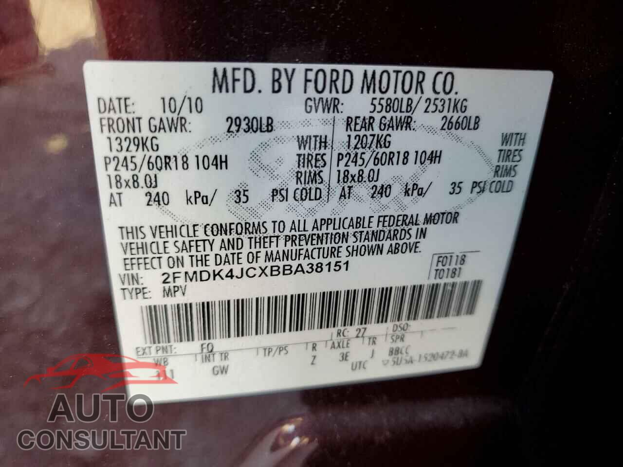FORD EDGE 2011 - 2FMDK4JCXBBA38151